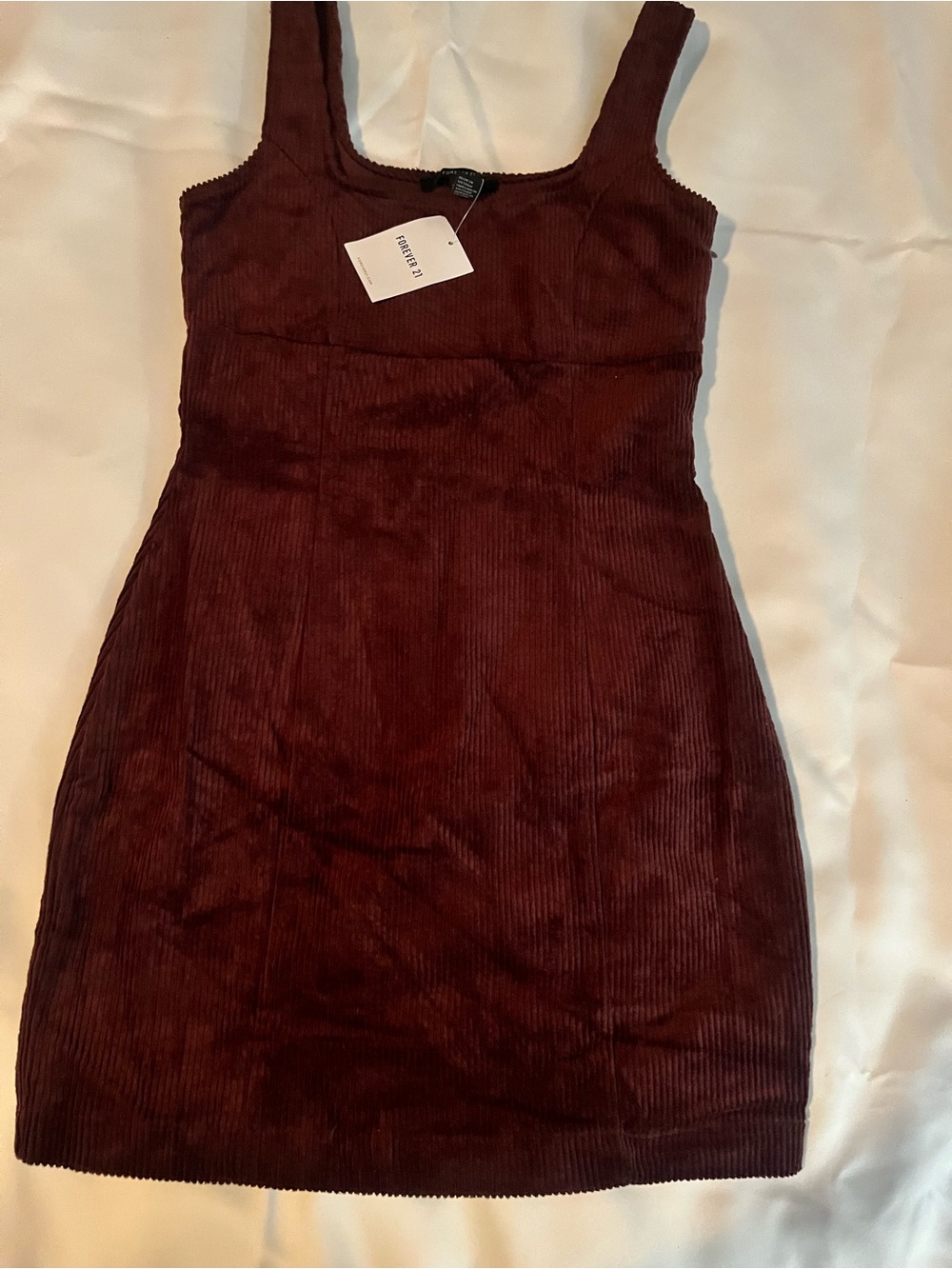 Forever 21 Burgundy Corduroy Square-Neck Mini Dress